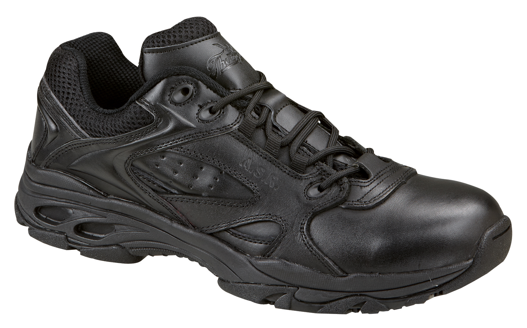 Black leather gym shoes Comfortable, good looking, and safe, these black leather athletic work shoes from New Balance are equipped with a Shoes For Crews slip-resistant outsole. Let these cushioned, water-resistant sneakers carry you through your day. Diabetic approved.