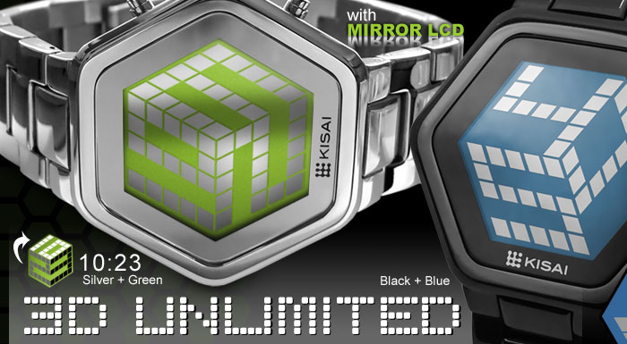 3D Unlimited LCD watch with Mirror Display and 3D effect