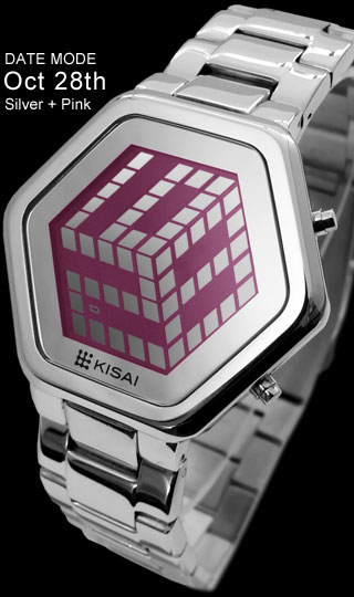 3D Unlimited silver and pink lcd watch