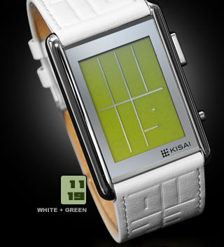 Stencil White leather strap watch with Green LCD