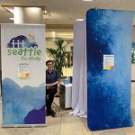 Flu study kiosk in the UW Health Sciences Building lobby. Adults and children can drop by and get their noses swabbed if they think they have flu symptoms.