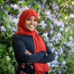 Samia Ali posing on the University of Washington campus.