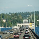State Road 520 crossing Lake Washington to the Eastside on the Evergreen Point Floating Bridge