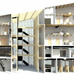 A building information model of a multi-use structure. The model was created in a UW studio course.