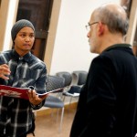 Jose Abaoag talks to the play's director, Victor Pappas.