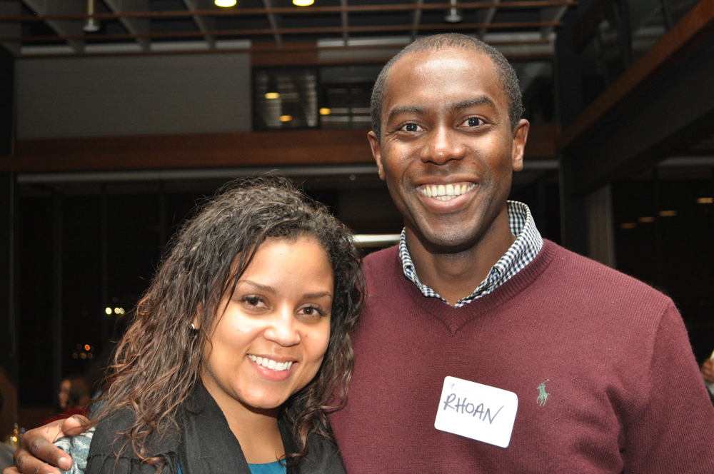 UW graduate students Rhoan Garnett and Roxanne Christian attend Getting Connected, a reception for underrepresented graduate students of color which is hosted each fall by the Graduate Schools Graduate Opportunities & Minority Achievement Program.