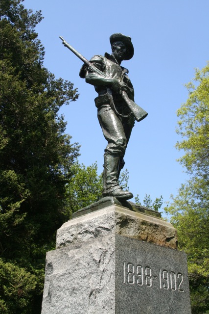 The Hiker Memorial statue in Woodland Park was erected in 1924 by veterans of the Spanish-American War.