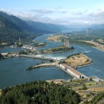 aerial view of bonneville dam, 40 miles east of portland.