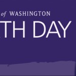 Illustration shows part of Earth and tex saying Earth Day