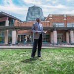 UW Associate Vice President of Facilities Services Charles Kennedy speaks in front of the Physics/Astronomy Building.