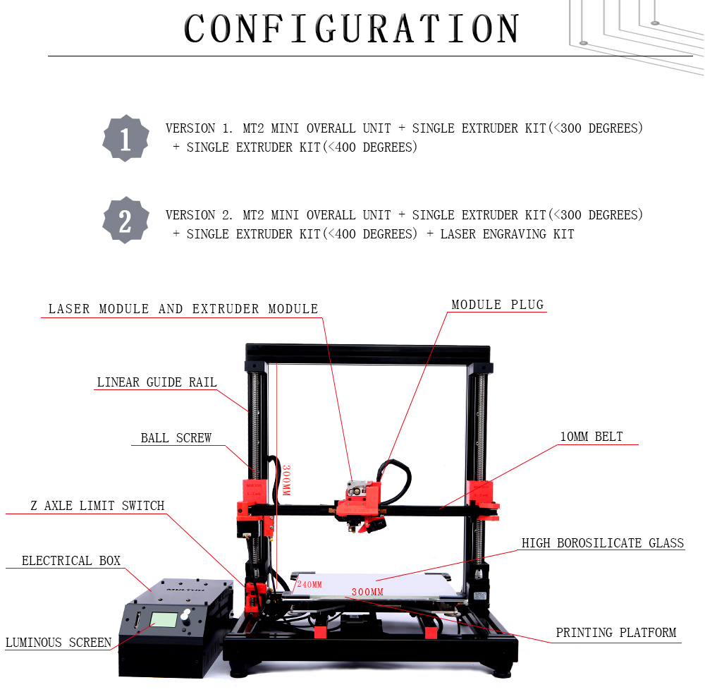 Multoo MT2 Mini Large 3D Printer