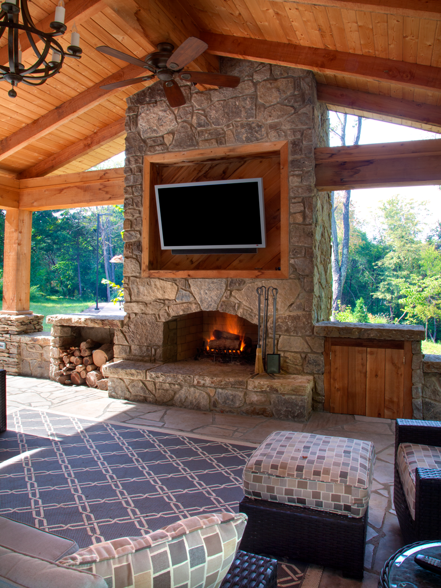 sunken outdoor living room with fireplace on Outdoor Spaces 2017