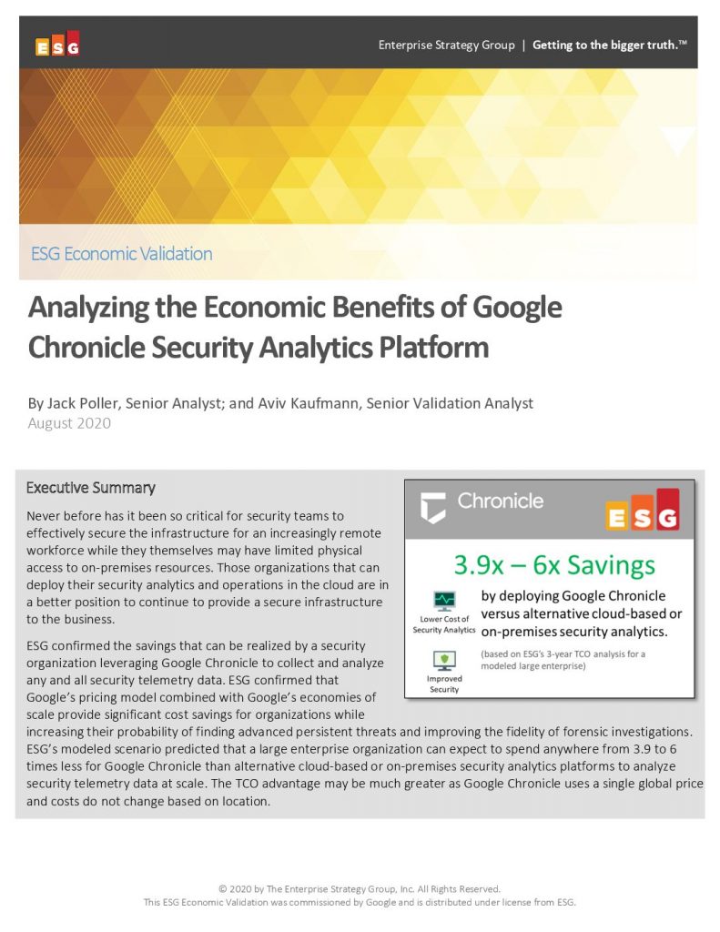 ESG: Analyzing the Economic Benefits of Google Chronicle Security Analytics Platform