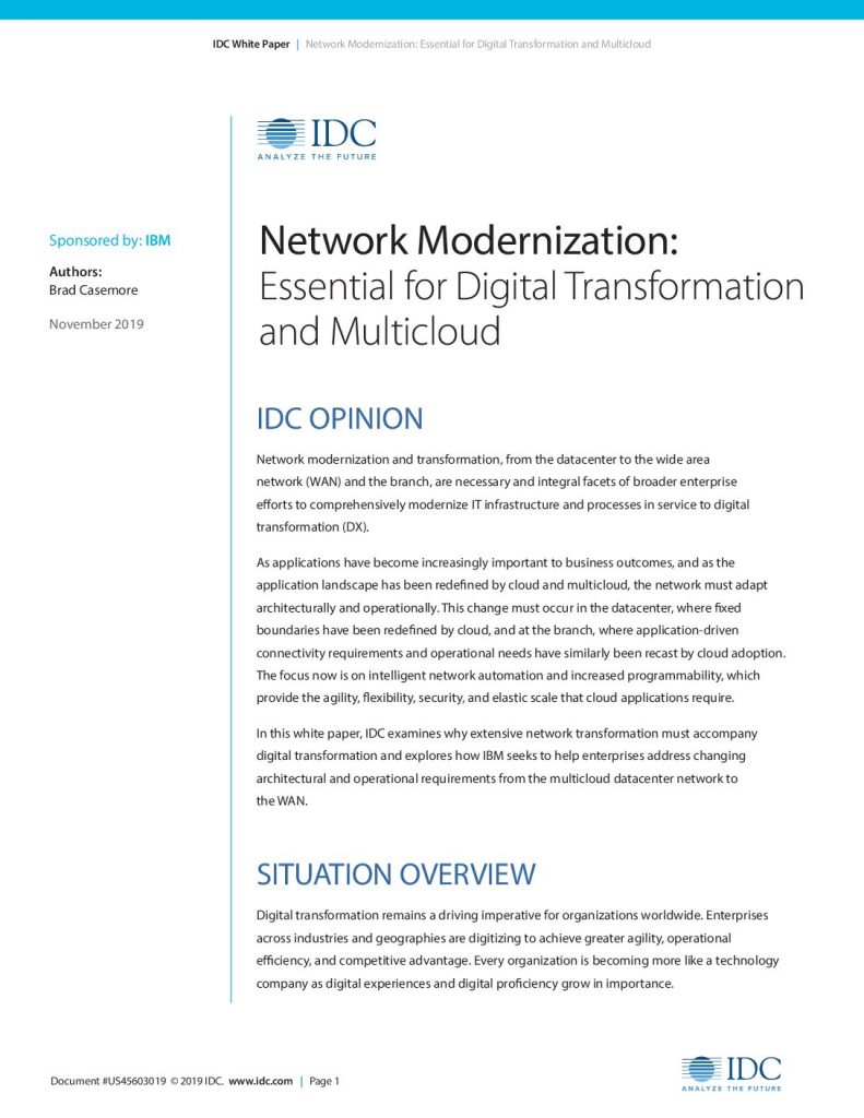 IDC White Paper – Network Modernization : Essential for Digital Transformation and Multicloud