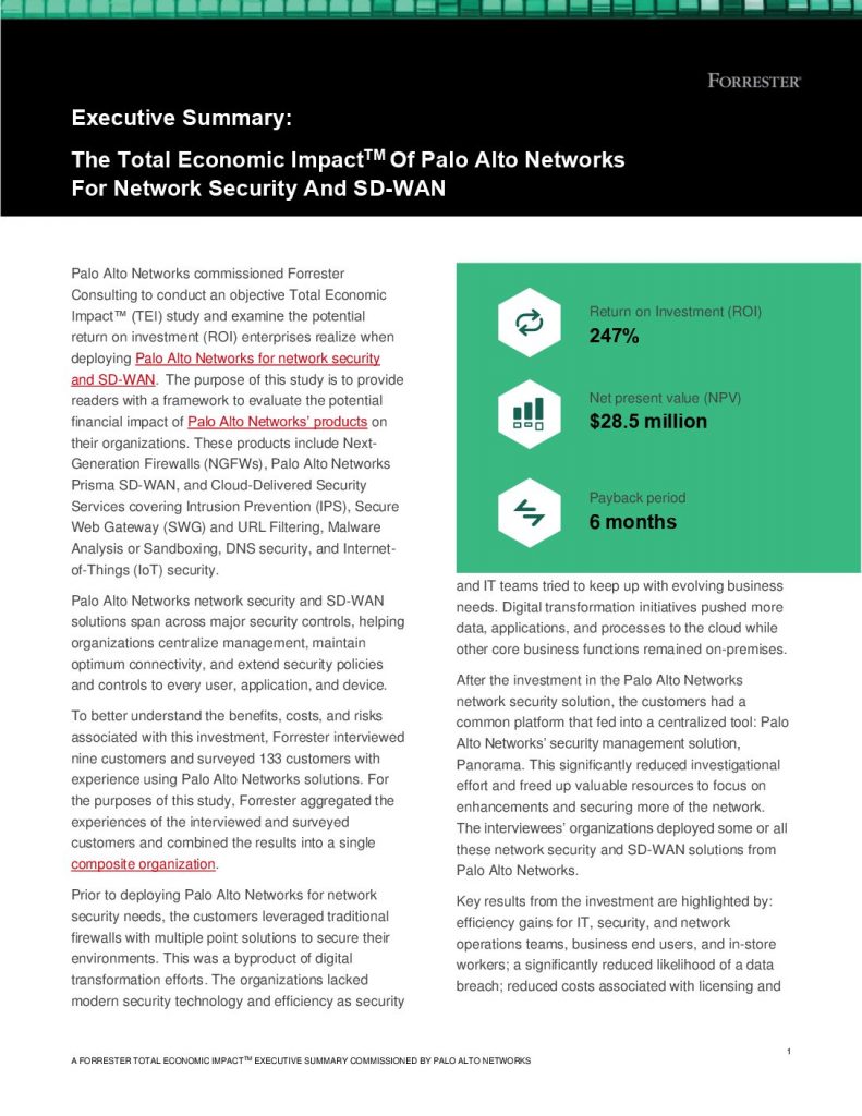 The Total Economic ImpactTM Of Palo Alto Networks For Network Security And SD-WAN