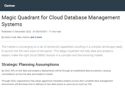 Gartner Database Management System Magic Quadrant Report