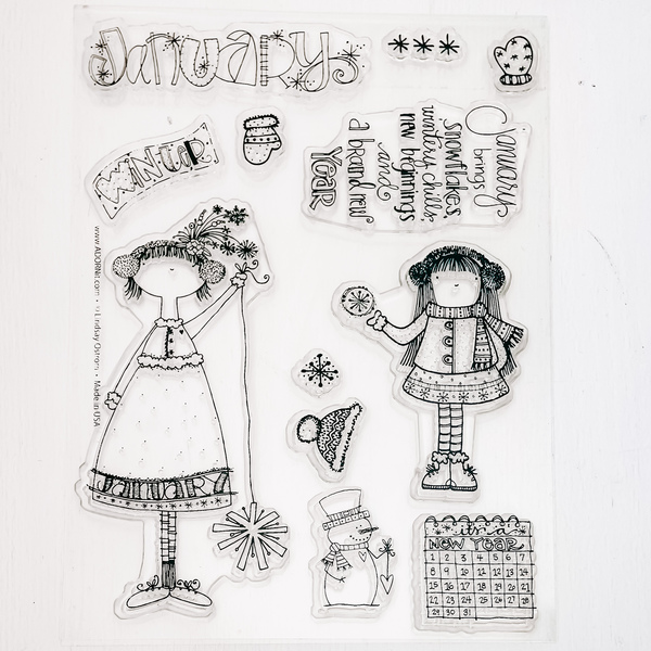 January Calendar Girl Stamp 6x8