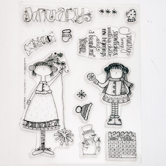 January Calendar Girl Stamp 6x8