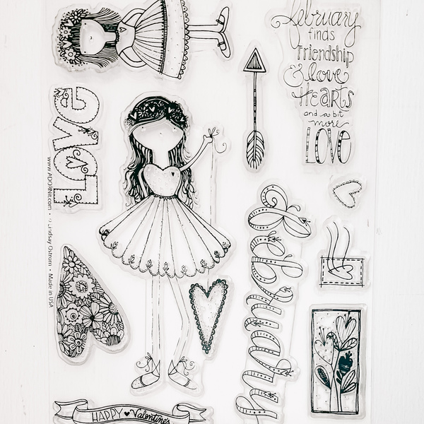 February Calendar Girl Stamp 6x8