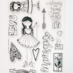 February Calendar Girl Stamp 6x8