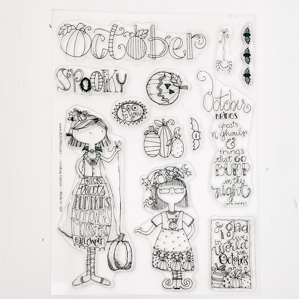October Calendar Girl Stamp 6x8