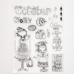 October Calendar Girl Stamp 6x8