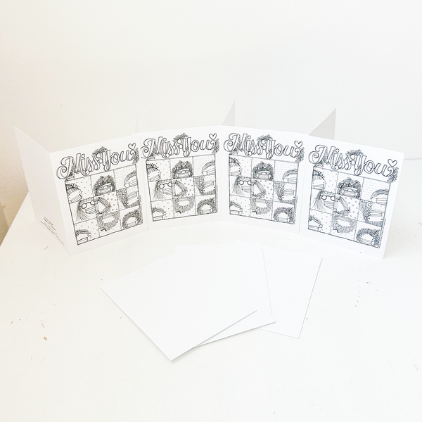 Miss You Greeting Cards & Envelopes (4) 4x5 