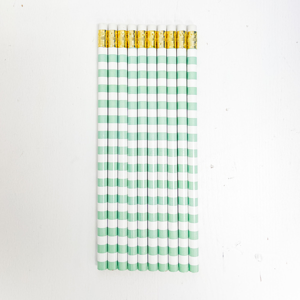 Mint Green Striped Pencil Pack of 10
