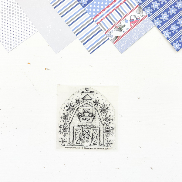 Winter Barn 4x4 Stamp