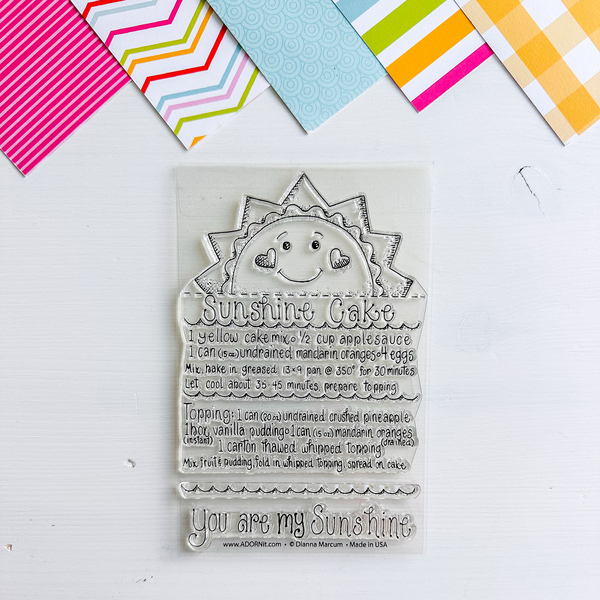Sunshine Cake Recipe Stamp 4x6