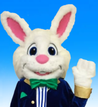 Easter bunny hop headshot blues sky background