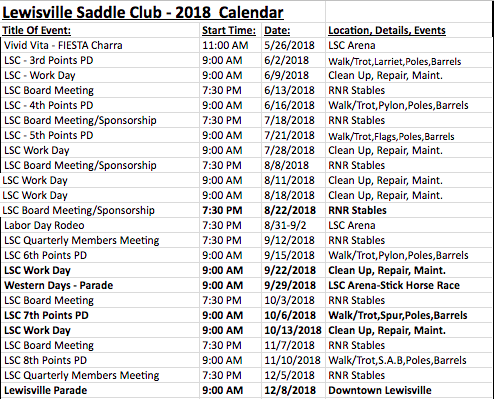 2018 Calendar Saddle Club