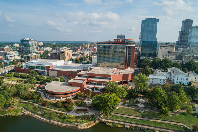 An aerial view of Little Rock Arkansas on a sunny day