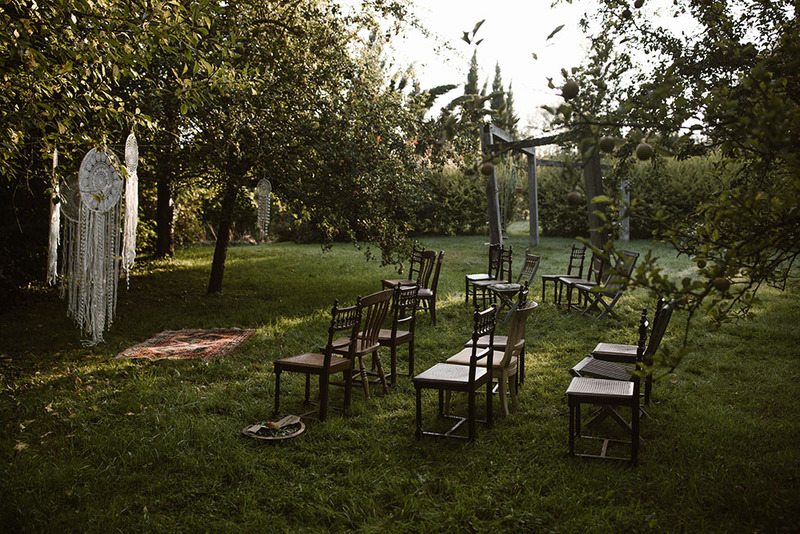 An outdoor wedding ceremony, simple and environmentally friendly