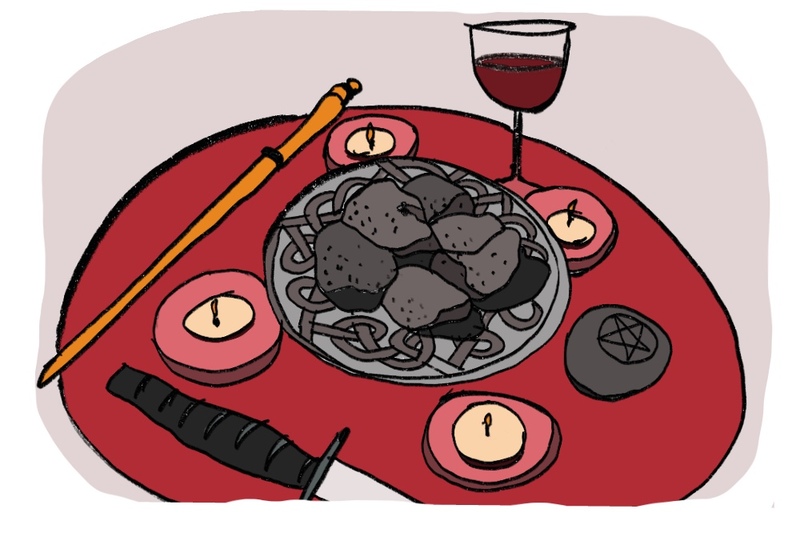 An illustration of a wedding altar from a Pagan 'Year and a Day' engagement ceremony.