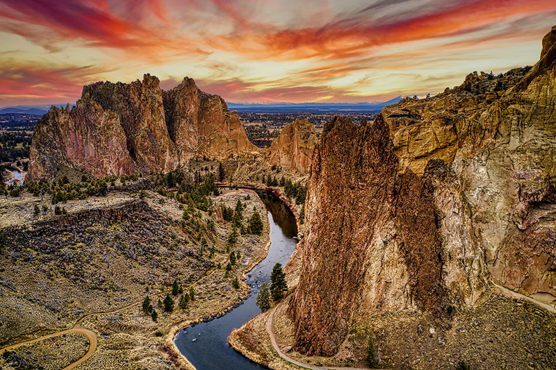 A photo of Smith Rock, in Oregon, at sunset