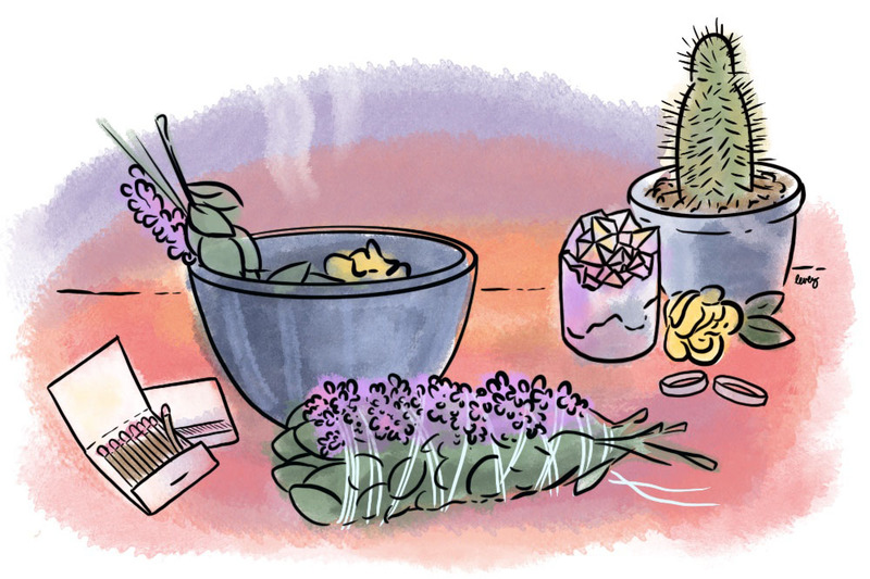 Watercolor illustration of a wedding smudge stick, by Jessica Levey