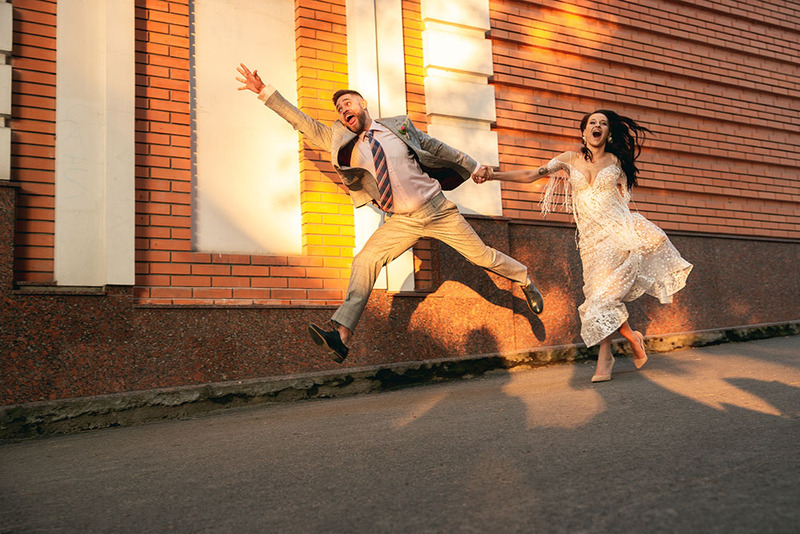 Couple celebrates on the wedding day