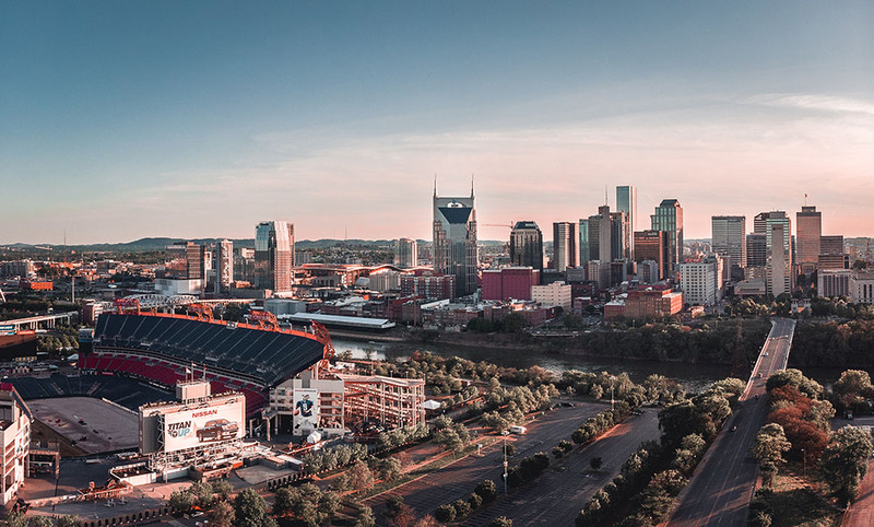 Aerial view of Nashville, Tennessee, skyline