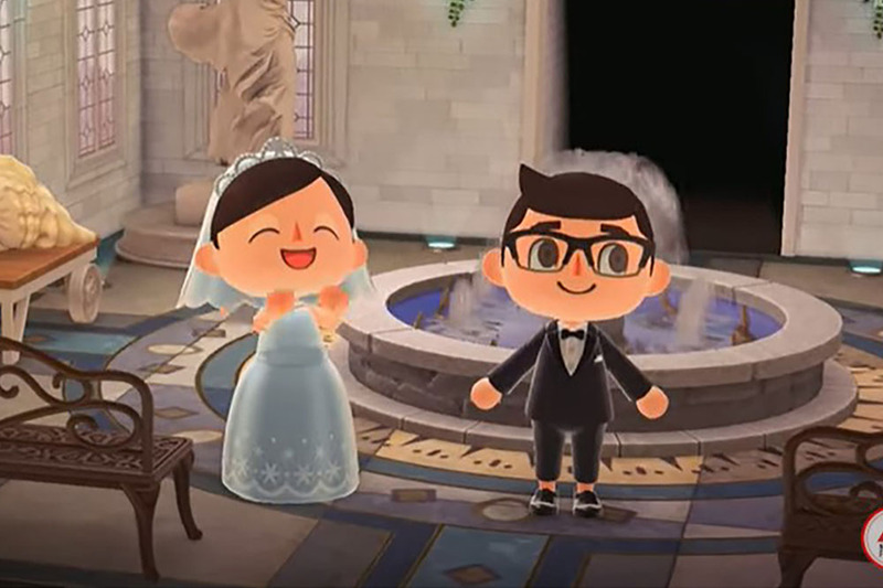 Screenshot of a wedding in Animal Crossing
