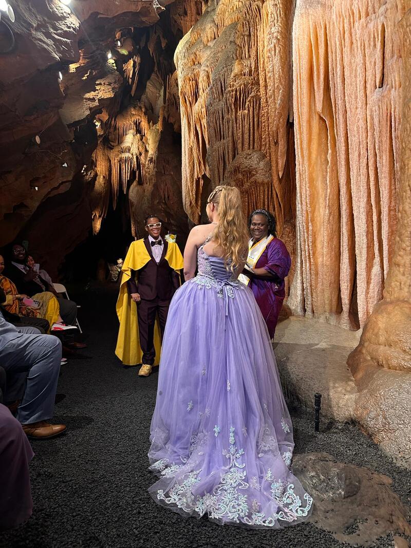 Officiant Toni with brides Beka and Laura in Shenandoah Caverns