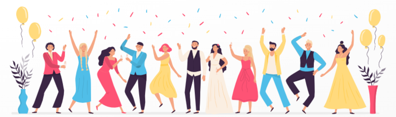 Stylized illustration of a wedding ceremony