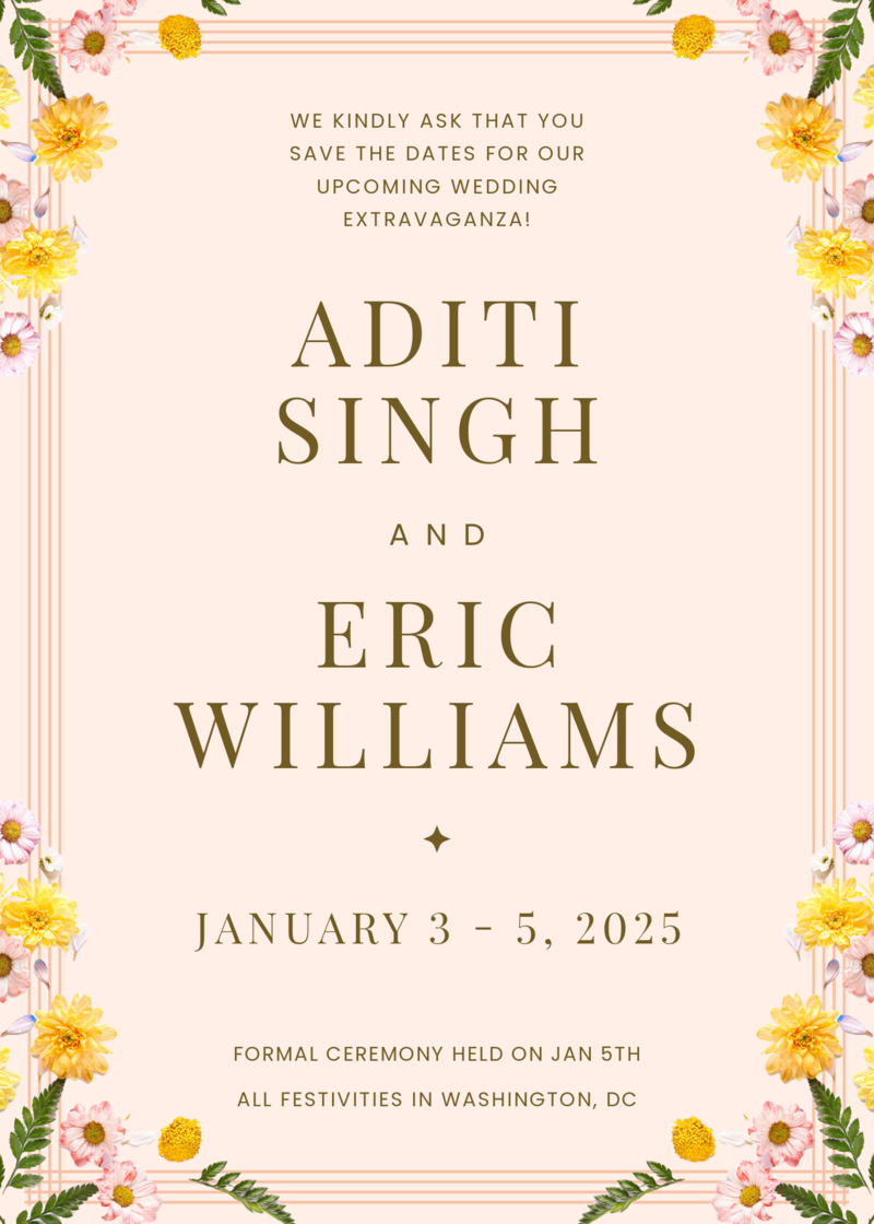 A sweet Save the Date card for a wedding that lasts more than one day