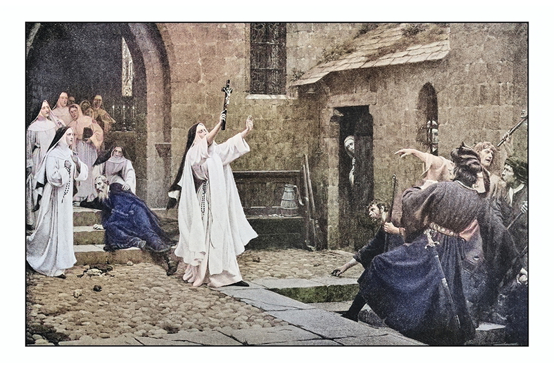 Old painting of nuns and a religious dispute of some kind