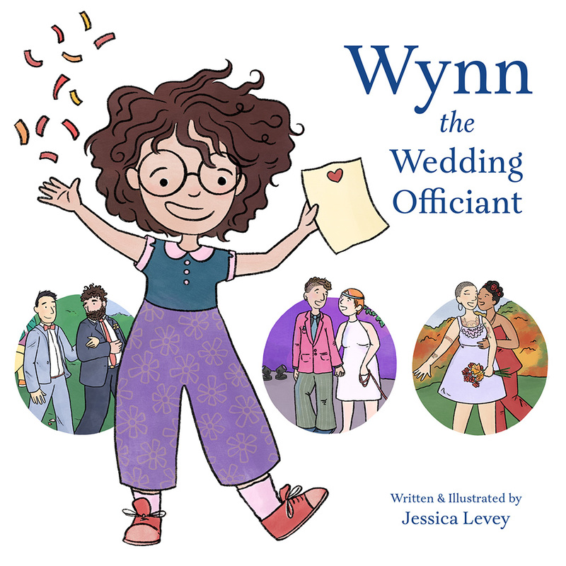 Product image, the cover of Wynn the Wedding Officiant, a children's book about the role of the wedding officiant and the parts of a wedding ceremony