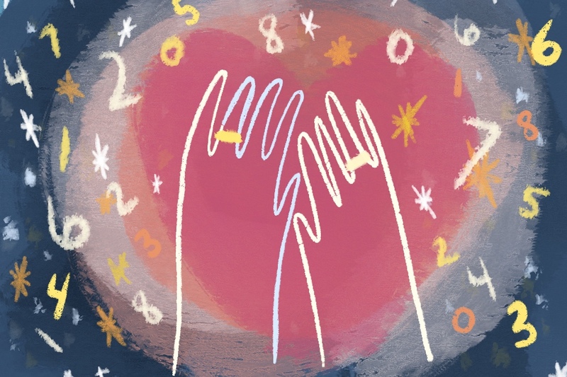 Illustration of hands and numbers, numerology