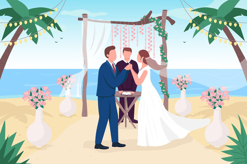 Illustration of beach wedding in Puerto Rico