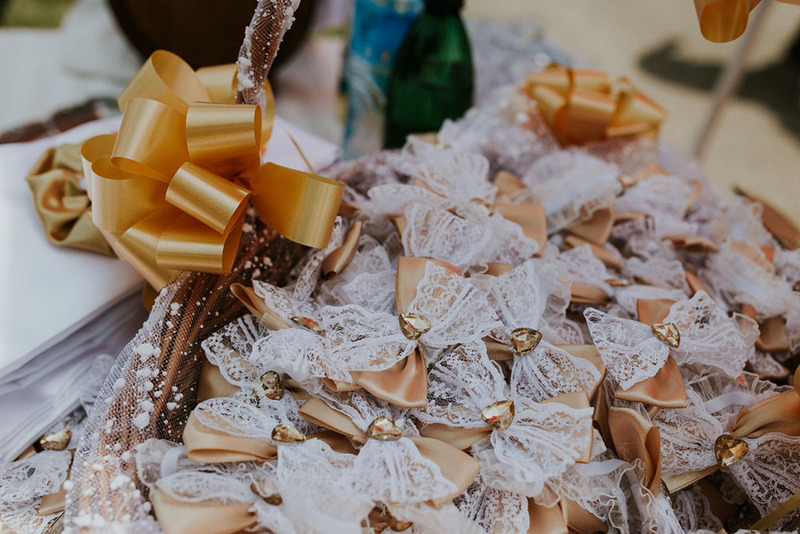 A basket of wedding favor ribbons, capias, for wedding ceremony 