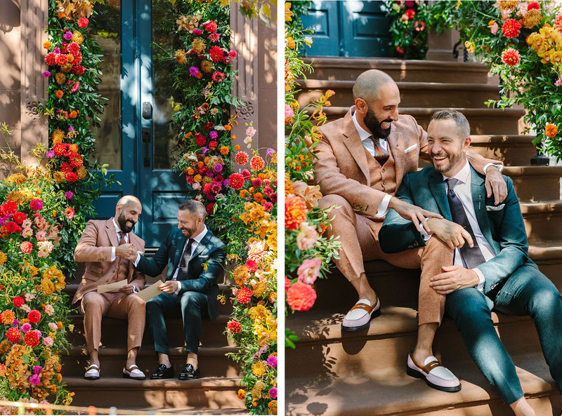 Two photos side by side, both with Barry and Jordan. In the first, they are thumb wrestling to see who will read their vows first, in the second, they are casually embracing and smiling