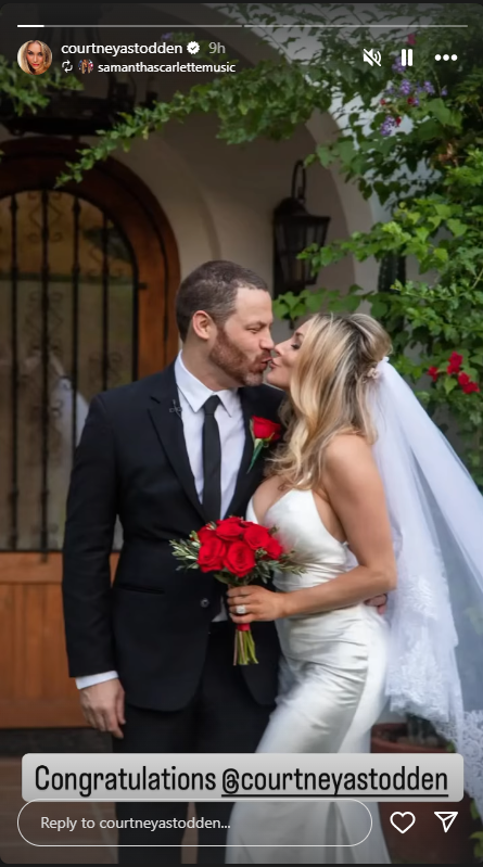 Screenshot of Courtney Stodden's wedding photo from Instagram Stories shows her and Jared Safier kissing in their wedding attire